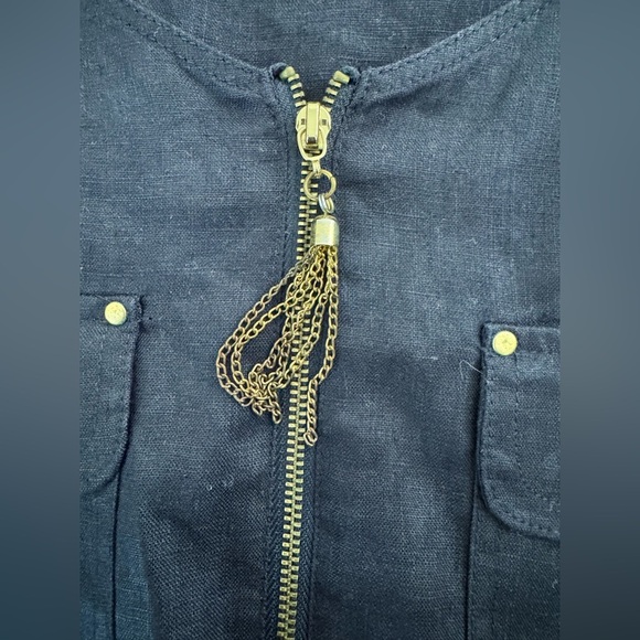 NWOT Women’s Ellen Tracy Roll Tab Shirt Sleeve 100% Linen Tunic 1/4 Zip Top S - Picture 3 of 7